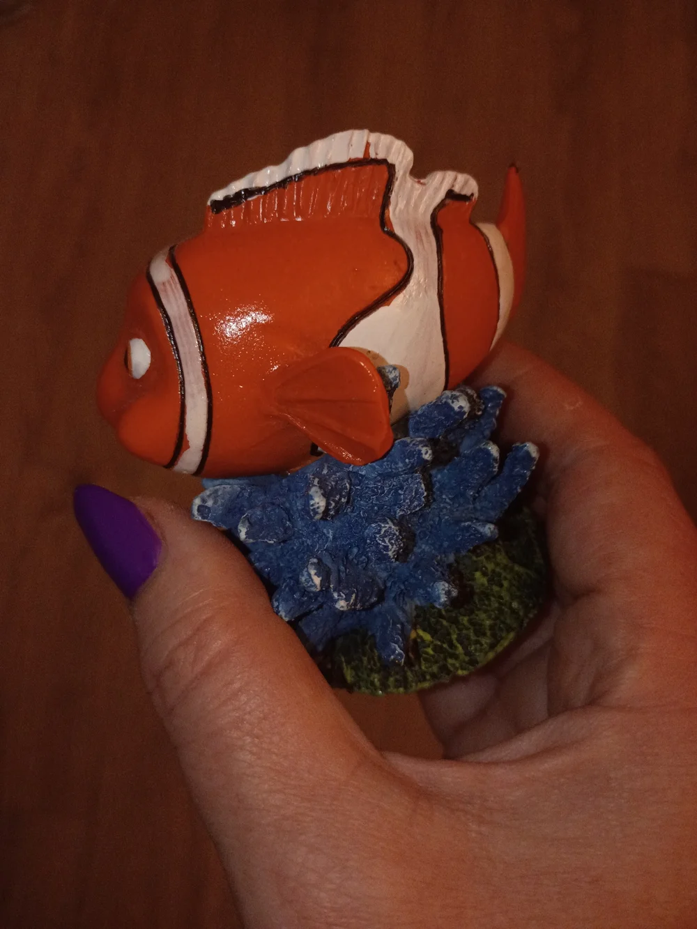 Disney Finding Nemo Orange Clownfish Aquarium Ornament with Blue Coral Base
